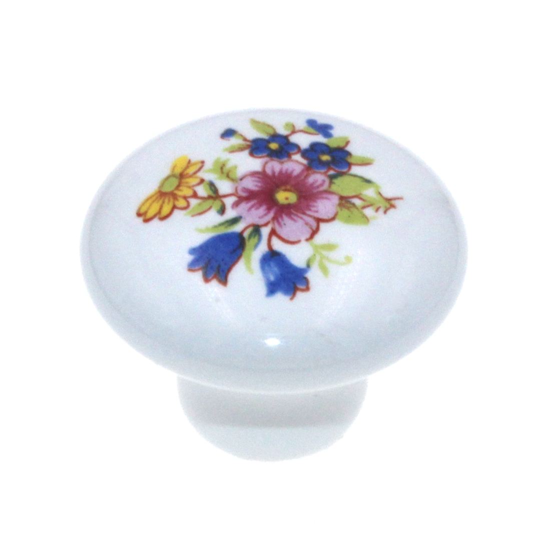 Ultra Designer's Edge 1 1/4 Inch Porcelain Cabinet Knob White Pink Flower 41378
