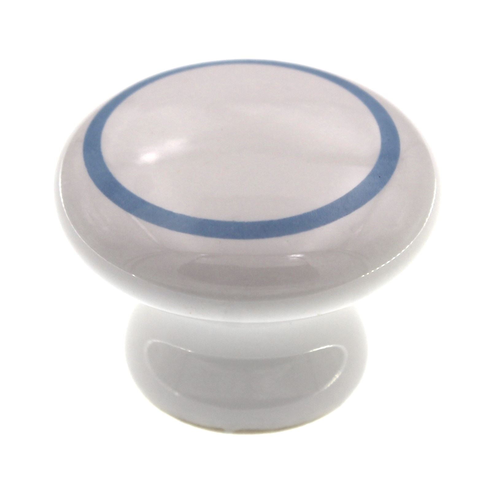 Amerock Ceramics 1 1/2" White Ceramic Blue Ring Cabinet Knob Pull BP5322-BC