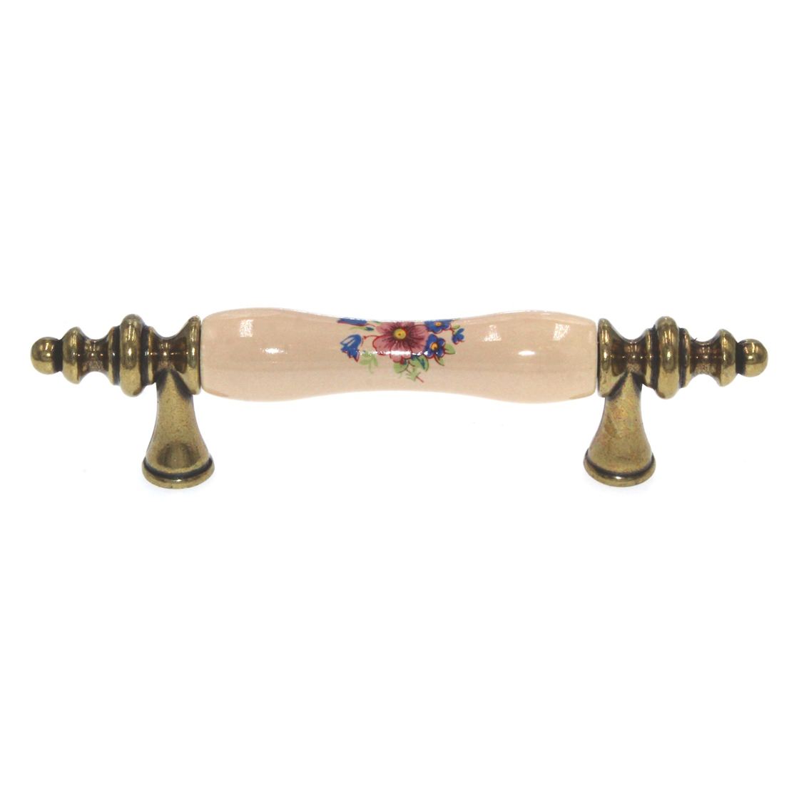 Amerock BP76243-FALB Antique Brass Allison 3"cc Cabinet Bar Pull Handle with Floral Almond Ceramic Center