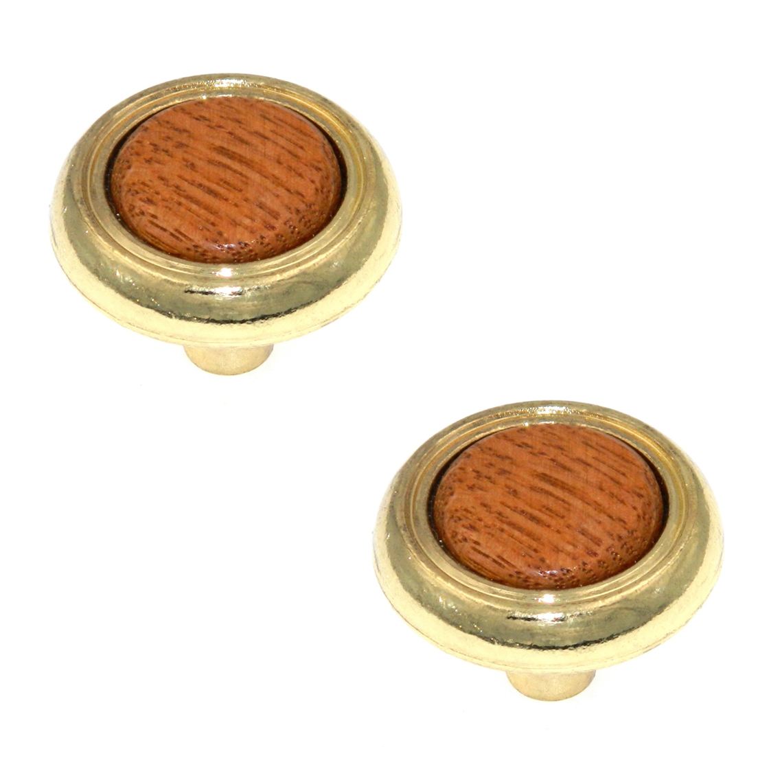 2 Pack Amerock BP76244-03 Polished Brass 1 1/4" Cabinet Knob w/Oak Center