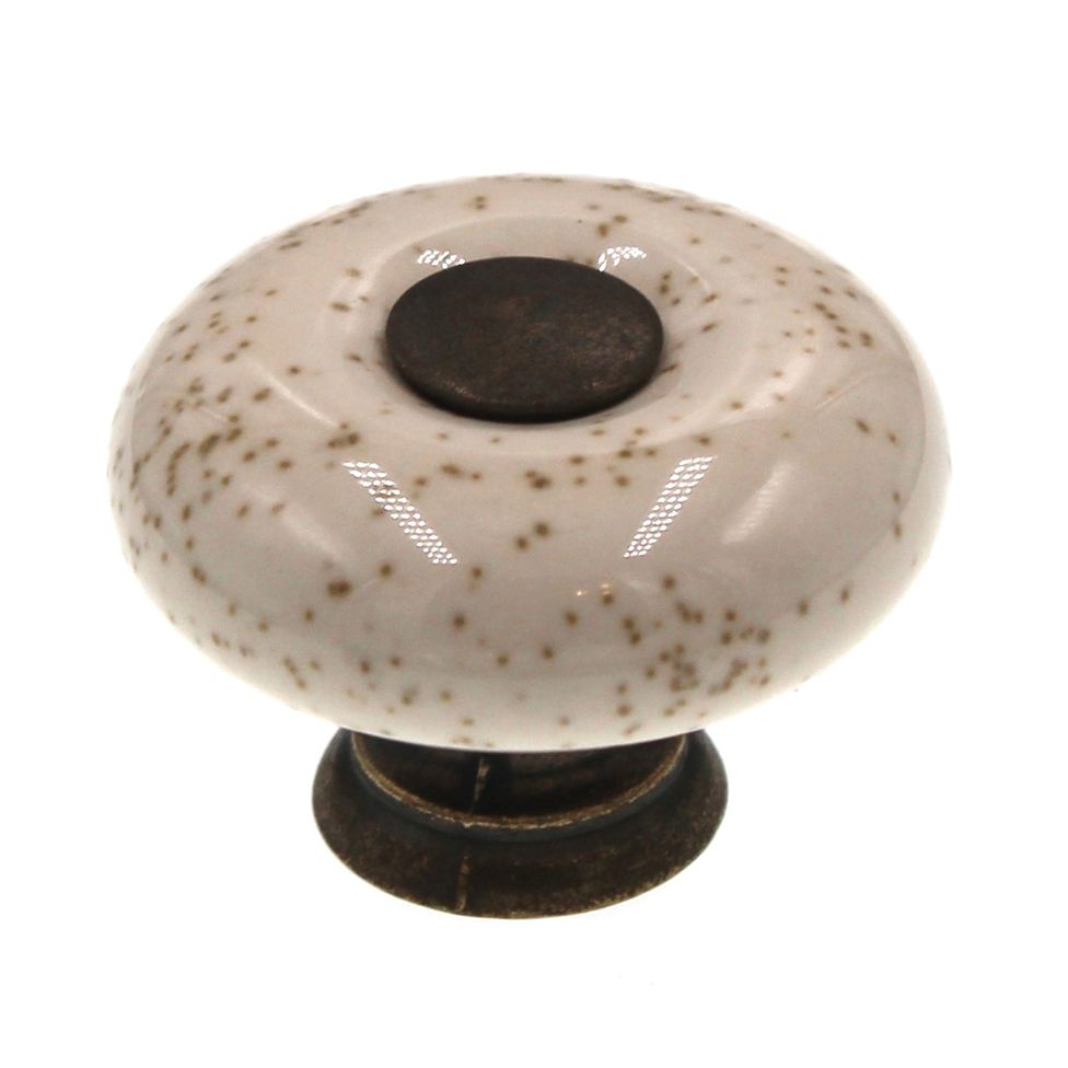 Amerock BP878-OM Oatmeal 1 1/4" Porcelain Cabinet Knob Pull with Brass Stem
