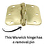 3 Pack Warwick 3 1/2" Door Hinge 5/8" Radius Corner Polished Brass DA3012PB