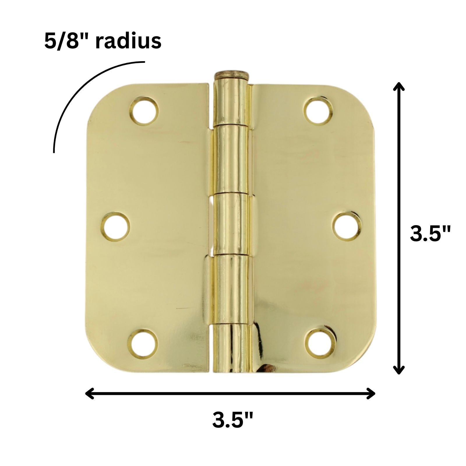 3 Pack Warwick 3 1/2" Door Hinge 5/8" Radius Corner Polished Brass DA3012PB