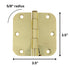 3 Pack Warwick 3 1/2" Door Hinge 5/8" Radius Corner Polished Brass DA3012PB