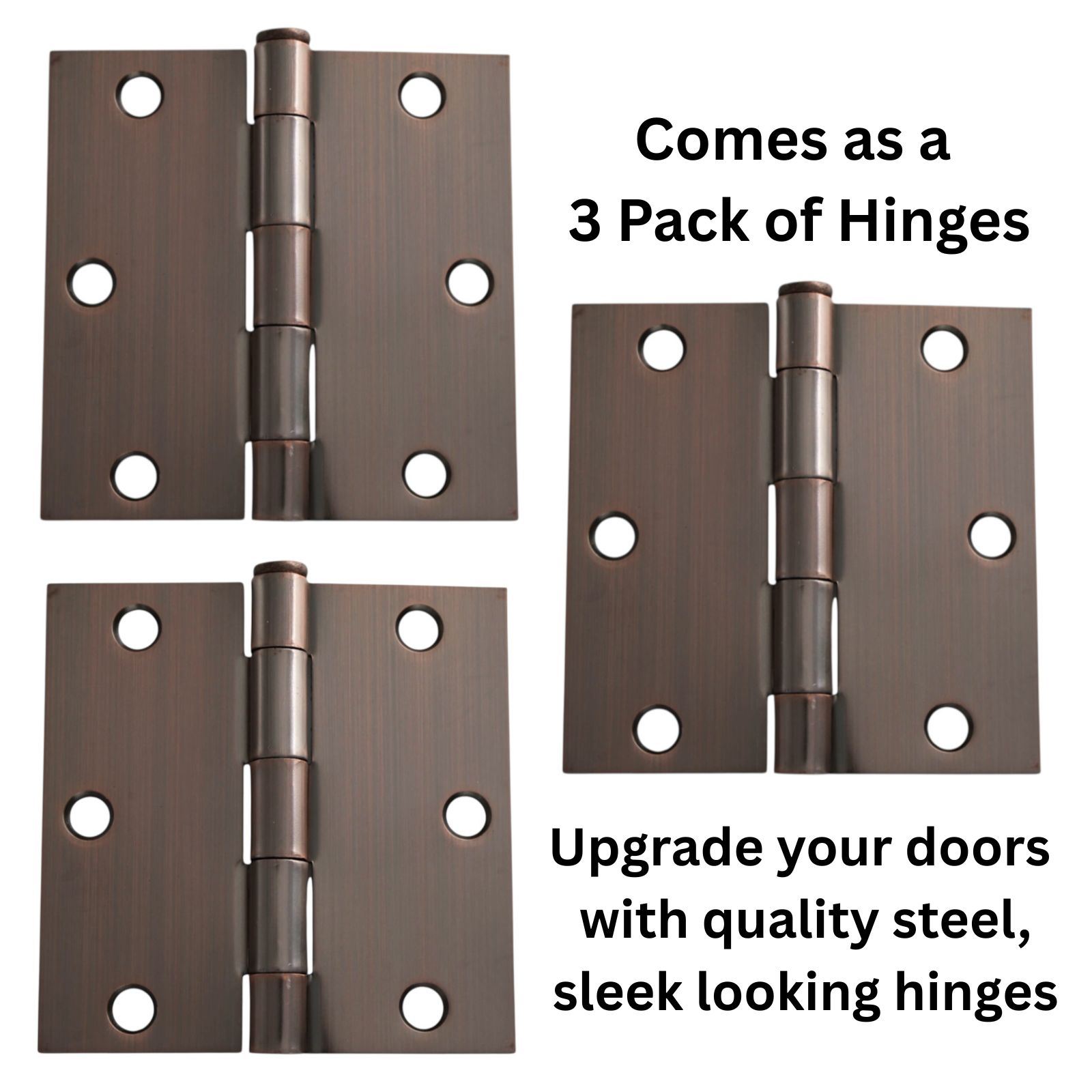 3 Pack Warwick 3 1/2" Door Hinge Square Corner Oil-Rubbed Bronze DA3013BZ
