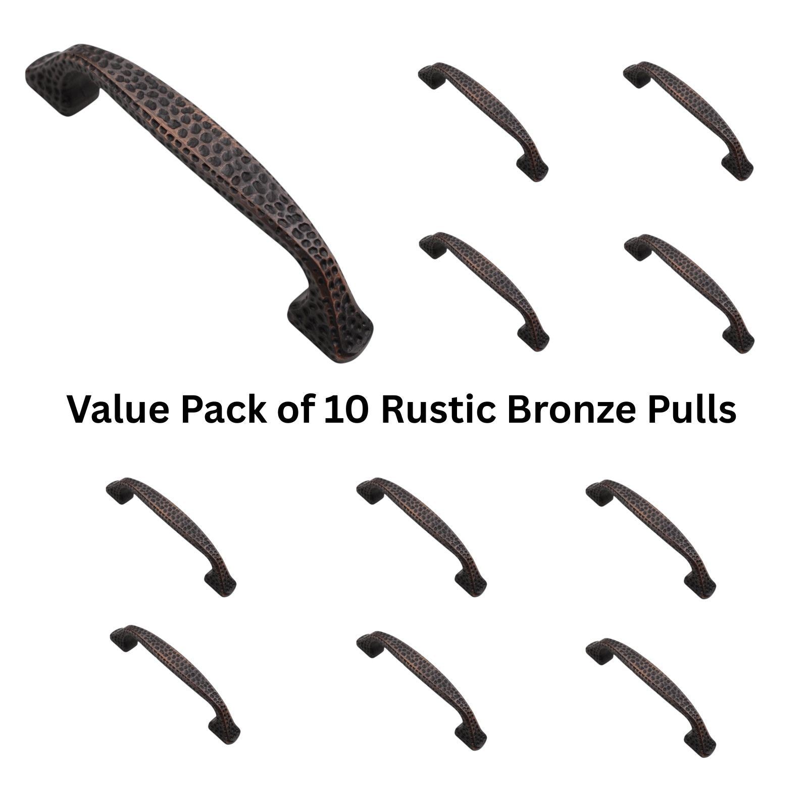 10 Pack Warwick Rustic Bronze Hammered Cabinet 3 3/4" (96mm) CTC Pull DH1005BZ
