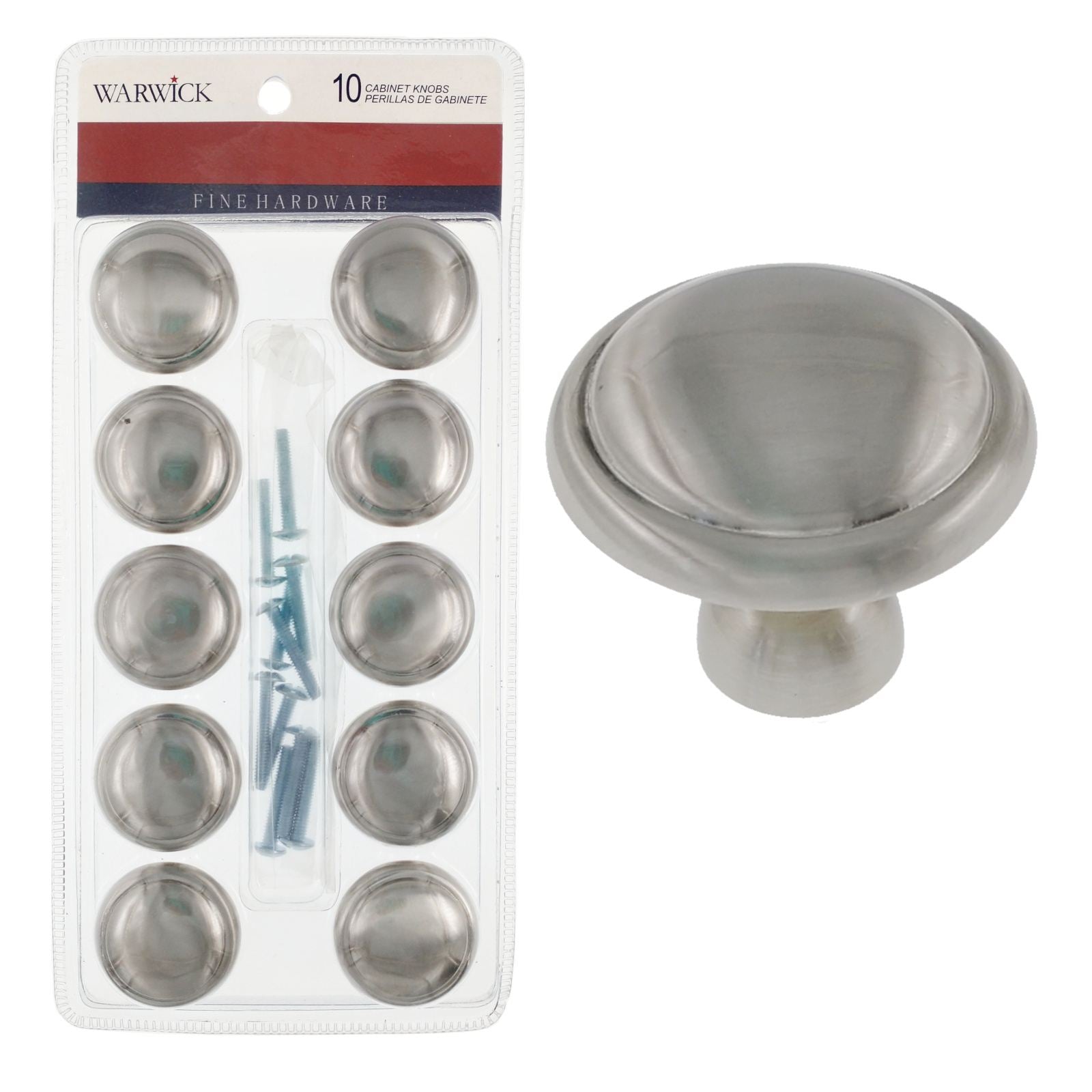 10 Pack Warwick Traditional Satin Nickel 1 1/4" Cabinet Knob Pulls DH1012BPSN