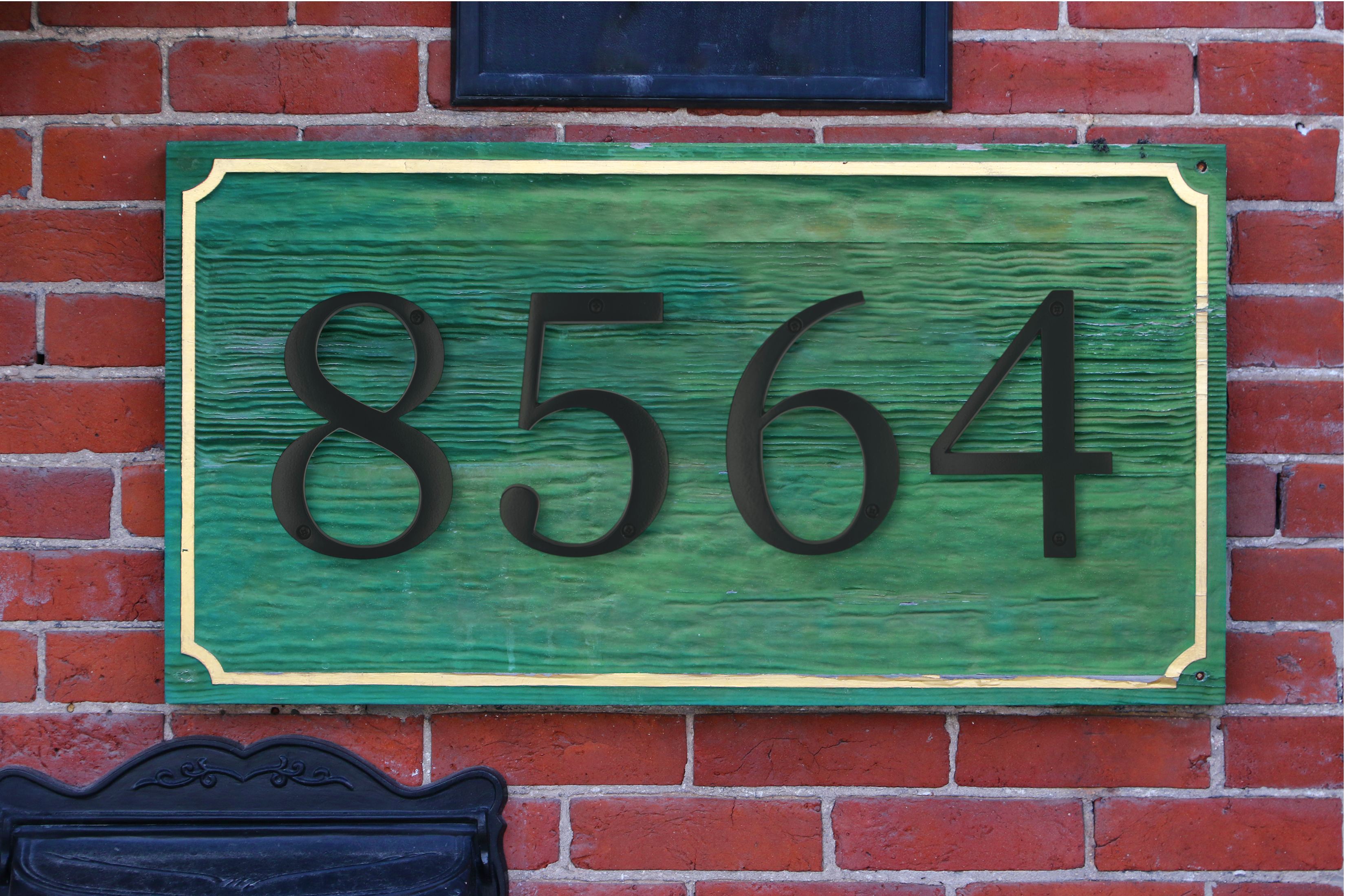 Números de dirección de casa de montaje empotrado de metal negro de 5 pulgadas, fuente fácil de leer en negrita