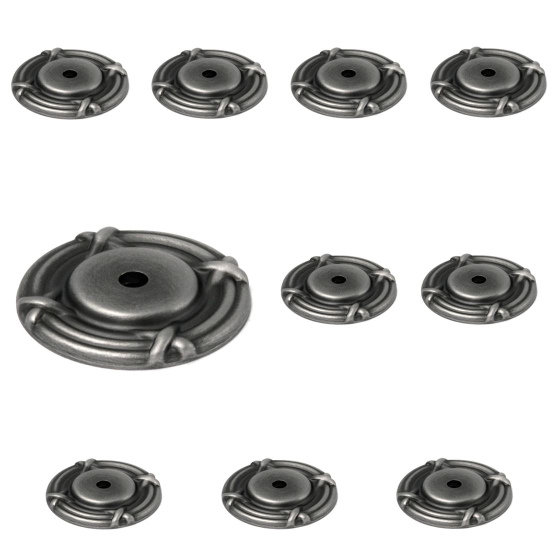10 Pack Belwith Keeler Antique Pewter 1 1/2" Solid Brass Knob Backplates M506