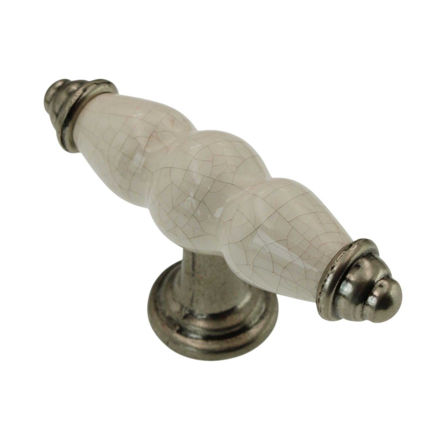 Top Knobs Chateau Ceramic 3 3/8" Cabinet T Knob Pewter Antique White M74