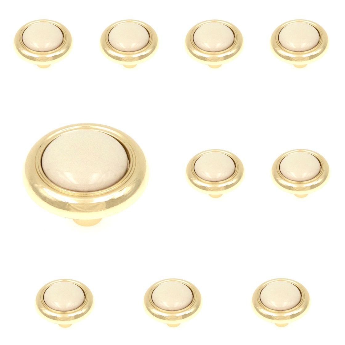 10 Pack Hickory Hardware Tranquility 1 1/8" Polished Brass and Ivory Round Cabinet Knob P714-IV