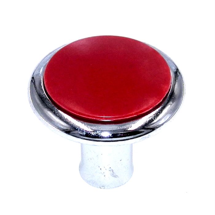 Vintage Stanley Bright Chrome 1 1/8" Cabinet Knob Red Plastic Center 4486-RD