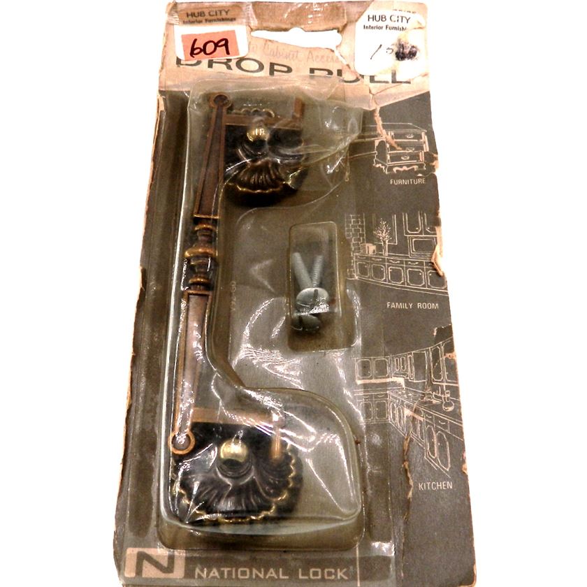 Vintage National Lock Antique English 4 1/2" Ctr. Cabinet Pull Handle 609-4A