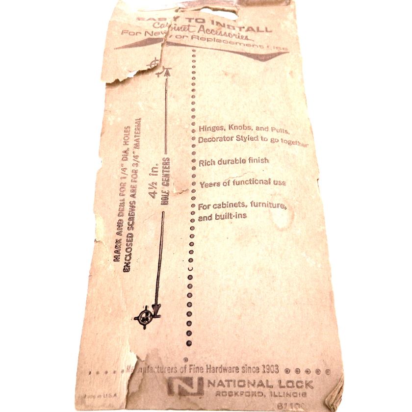 Vintage National Lock Antique English 4 1/2" Ctr. Cabinet Pull Handle 609-4A