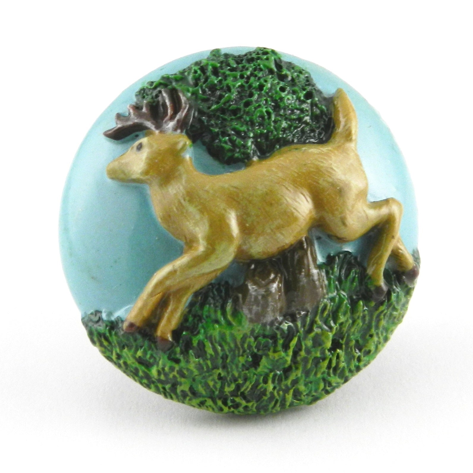 Laurey Laurey Whim Z Animals Blue & Green Round Buck Deer 1 3/8" Solid Resin Cabinet Knob 83047