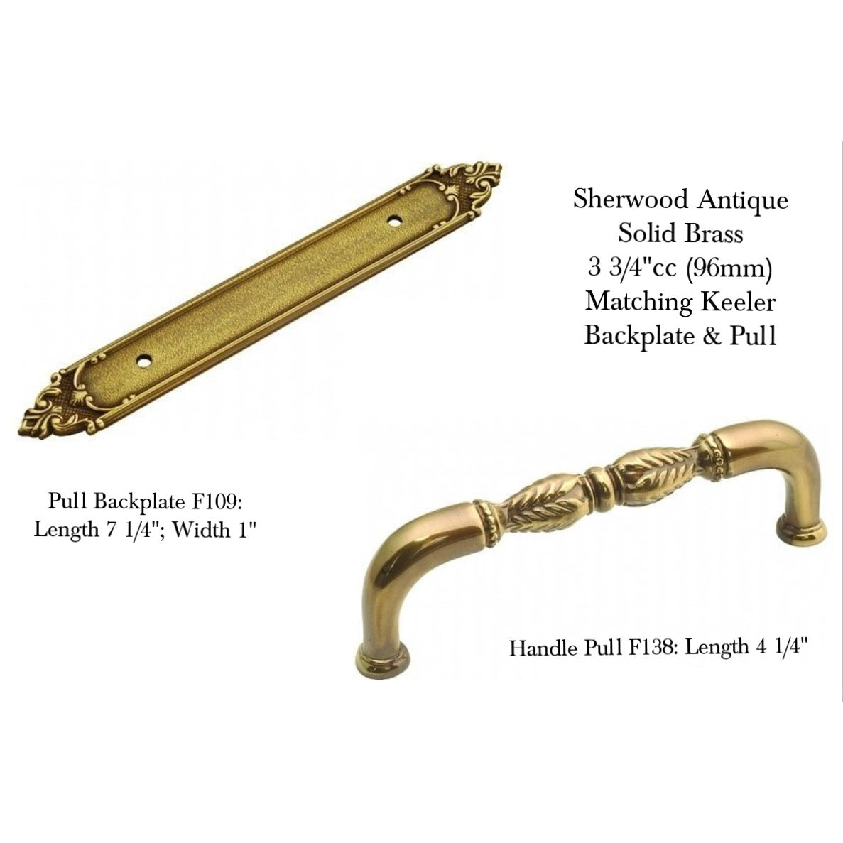 Paquete de 10 tiradores de latón macizo Keeler Savannah F138 Sherwood de latón antiguo de 3 3/4" (96 mm) cc