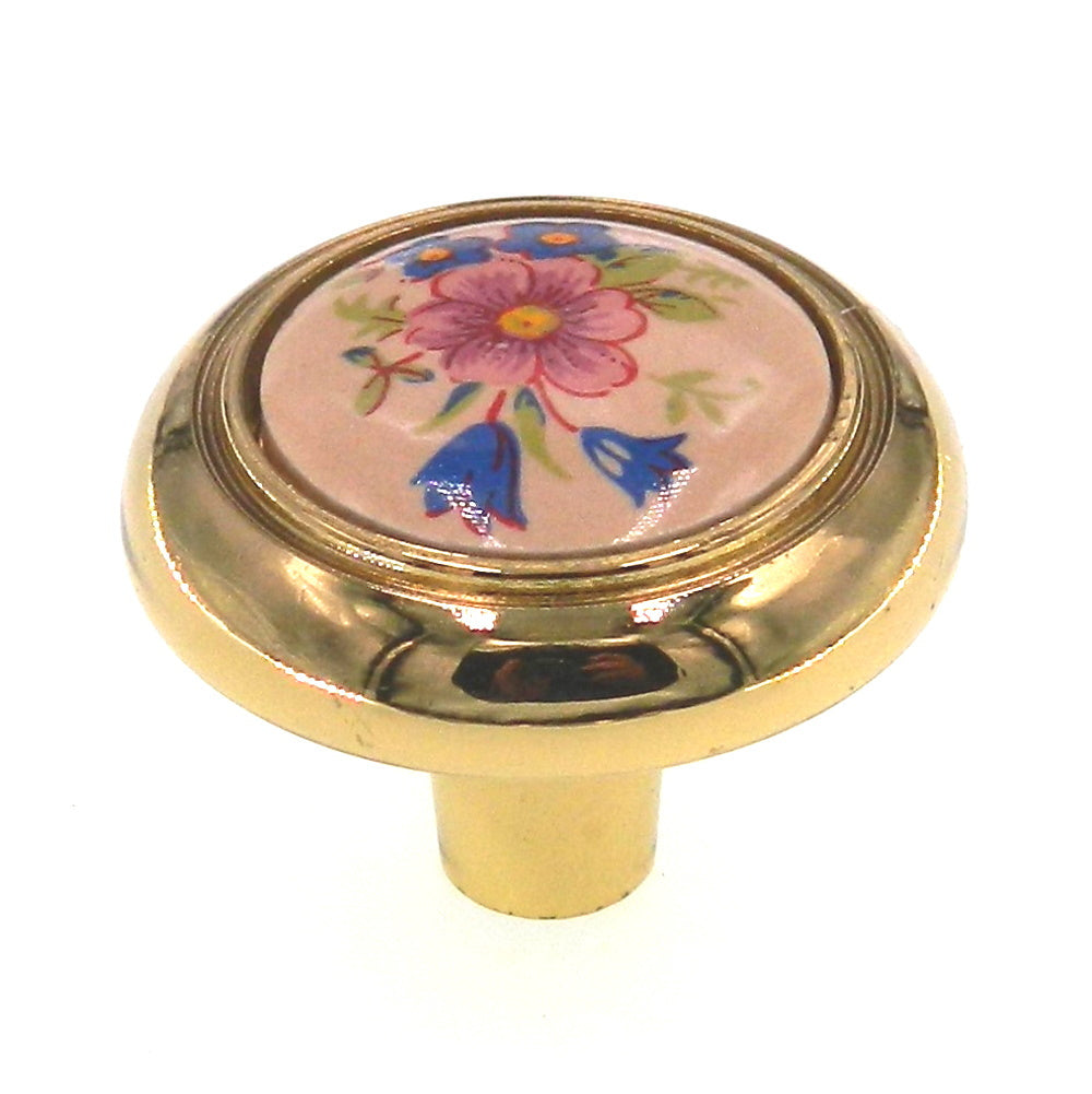 Amerock BP76244-FAL3 - Pomo para gabinete (latón pulido, centro floral de almendra, 1 1/4 pulgadas)