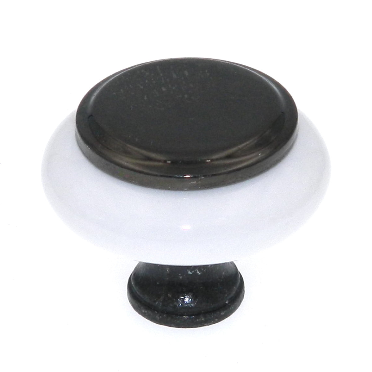 Amerock BP76246-BNW Pomo para gabinete de cerámica blanca de 1 1/4 pulgadas con centro de vástago de níquel negro