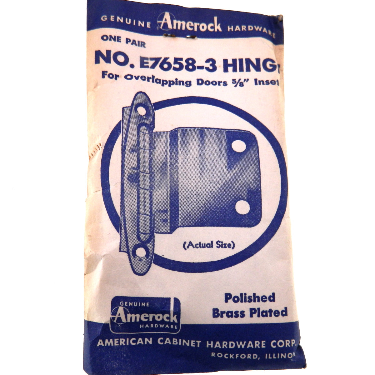 Pair of Amerock Polished Brass 5/8" Inset Hinges Non Self-Closing BP7658-3