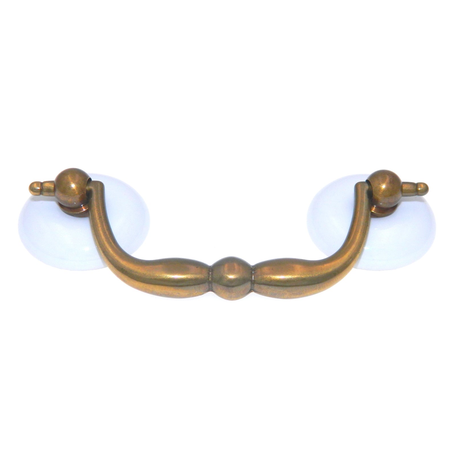 Keeler Tirador de fianza para cajón de muebles de latón macizo envejecido de 3 "cc con rosetas de porcelana blanca L45