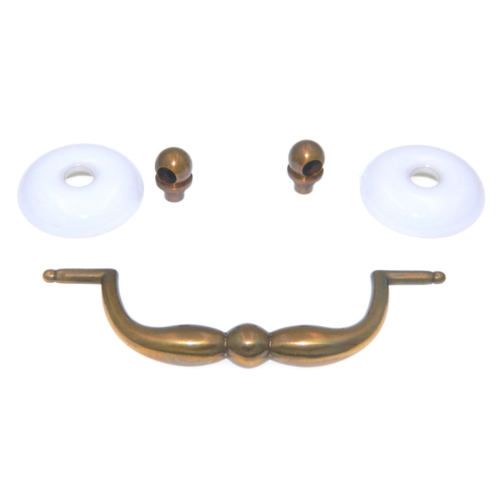 Keeler Tirador de fianza para cajón de muebles de latón macizo envejecido de 3 "cc con rosetas de porcelana blanca L45