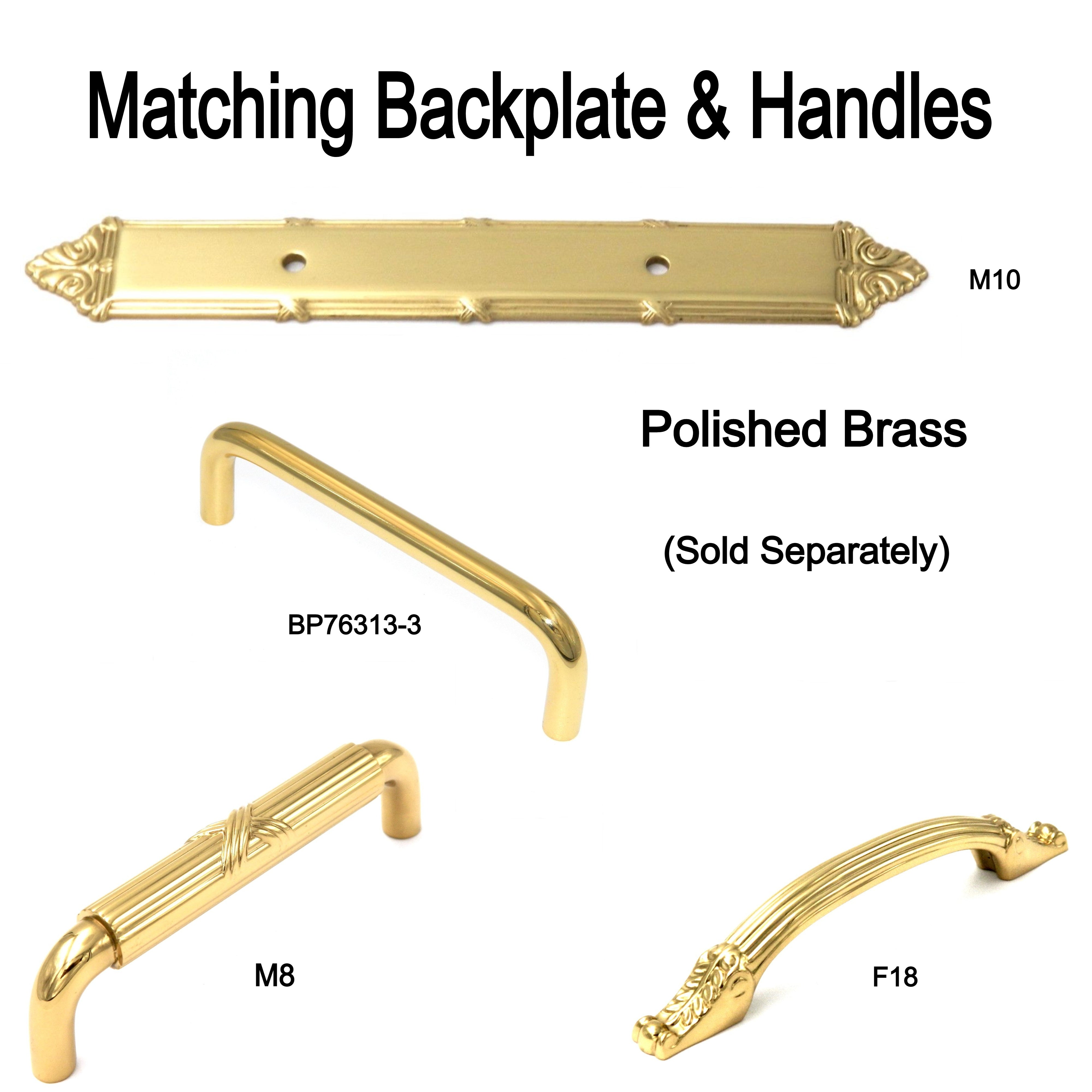 Bel de latón pulido con cinta y lengüeta, manija de gabinete de latón macizo, placa posterior M10