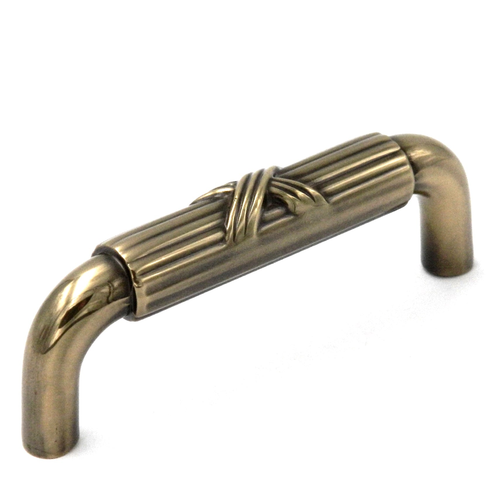 Paquete de 10 tiradores de mango de latón macizo Keeler Ribbon & Reed M107 Sherwood de latón antiguo de 3 "cc