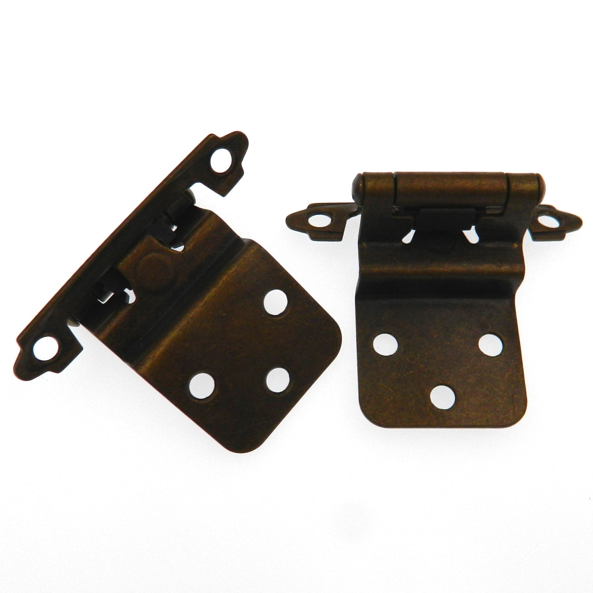 Paquete de 12 bisagras de gabinete con cierre automático empotradas de latón antiguo de nogal P143-AB-6 de 3/8"