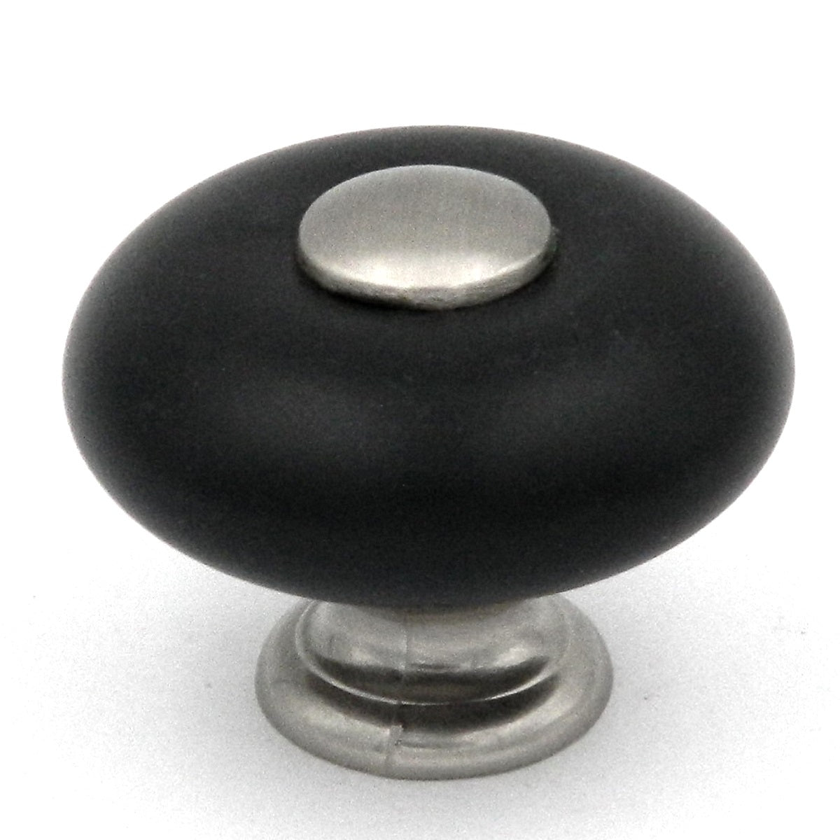 Hickory Hardware Tranquility 1 1/4" Satin Nickel and Black Porcelain Center Cabinet Knob P222-SNB