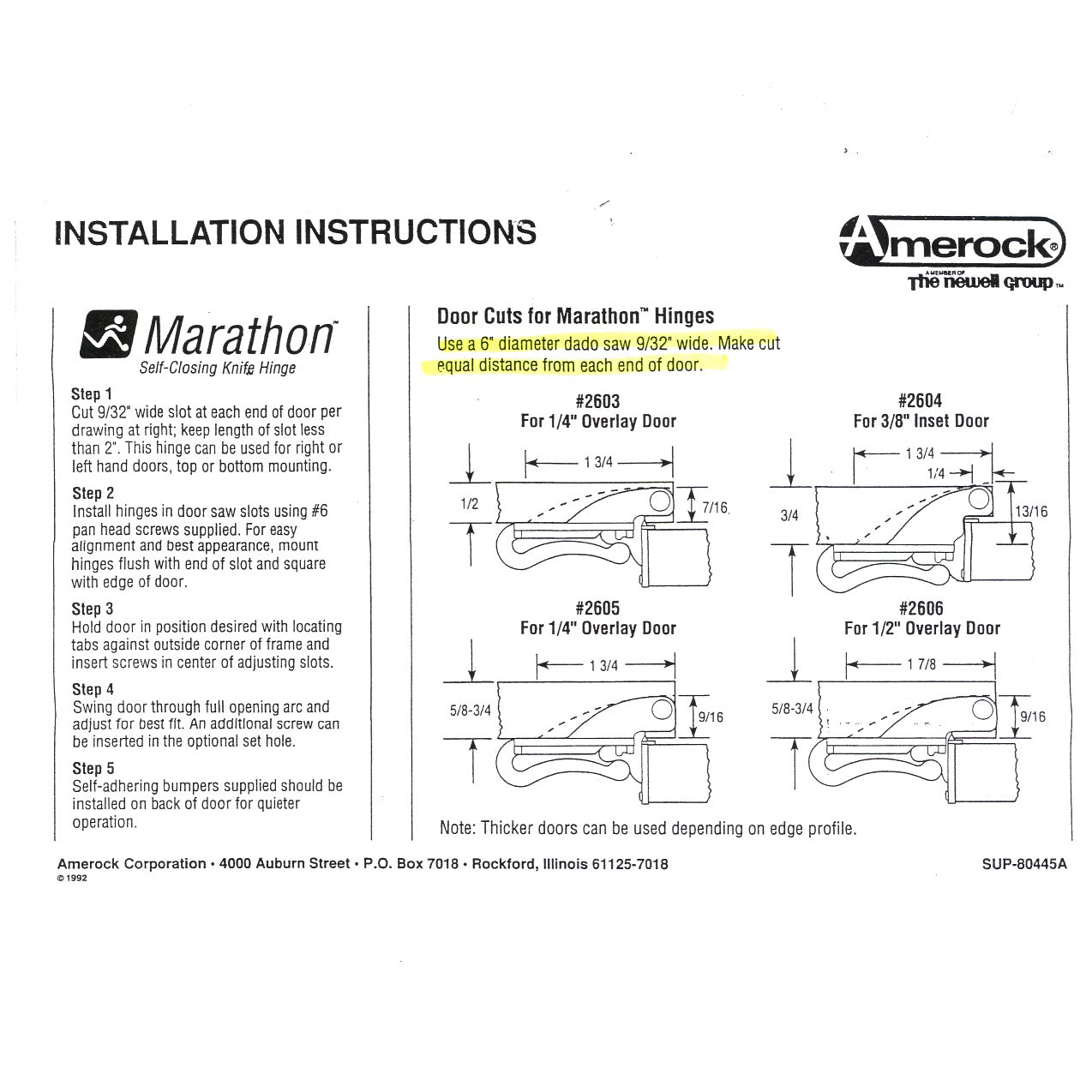 Amerock Marathon CM2606-14 Bisagra para cuchillo superpuesta de 1/2", níquel, blanco, individual