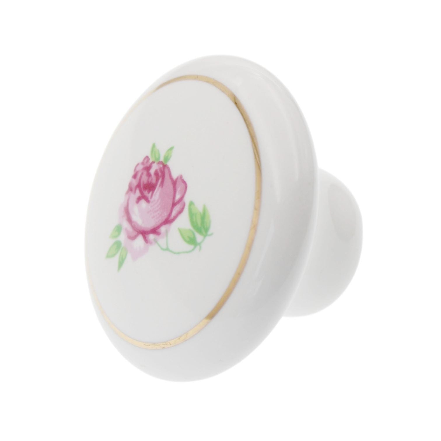 Amerock Allison 1 1/2" White Round Red Rose Porcelain Cabinet Knob 221WHT