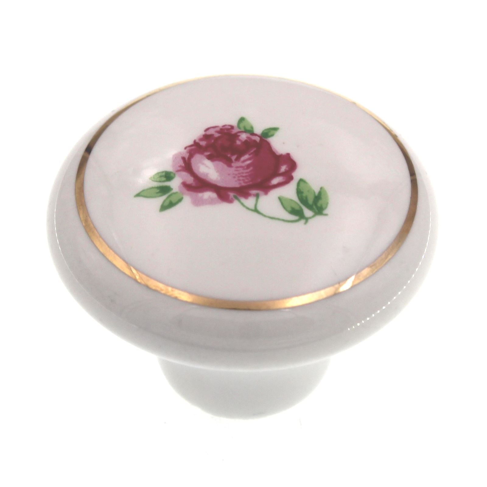 Amerock Allison 1 1/2" White Round Red Rose Porcelain Cabinet Knob 221WHT