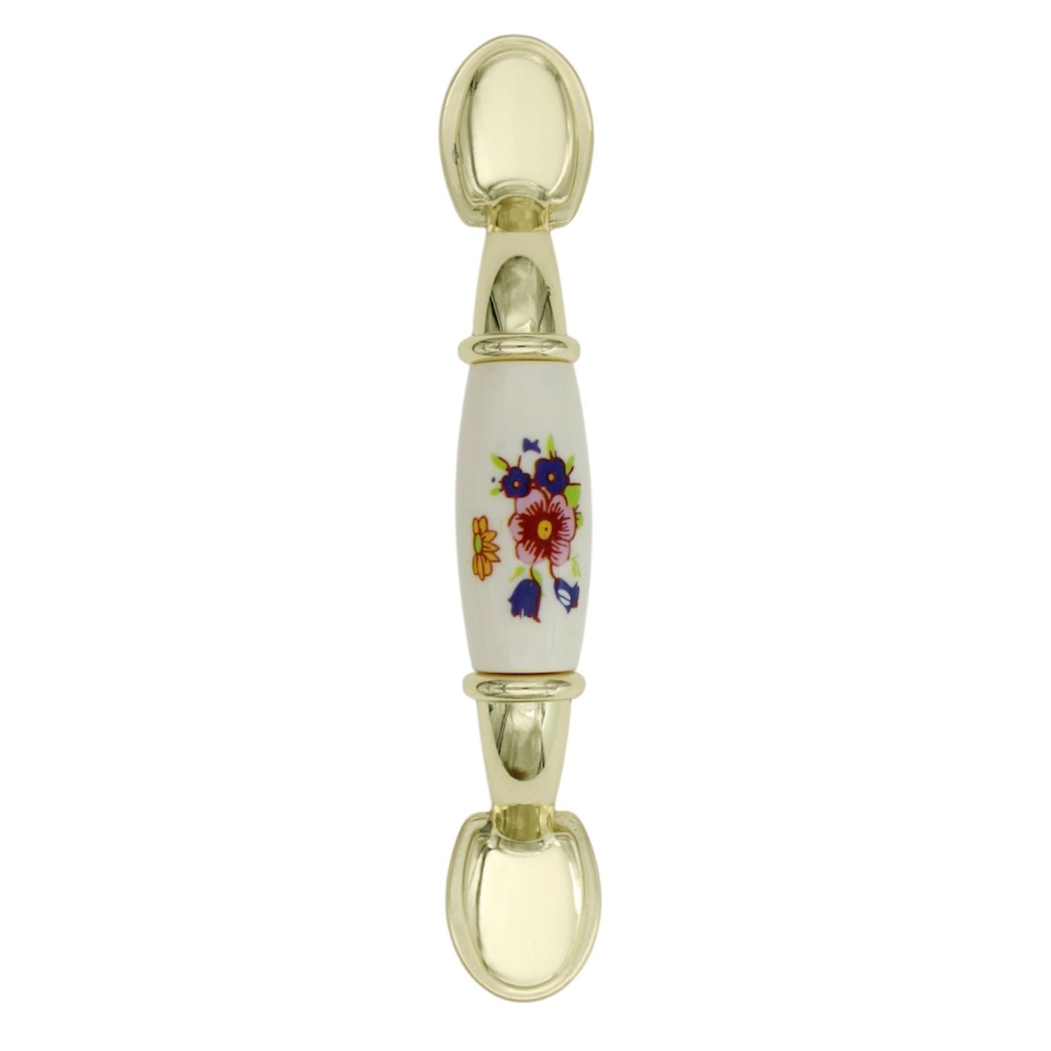 Amerock Allison 245FWP Polished Brass White 3"cc Arch Floral Cabinet Handle Pull