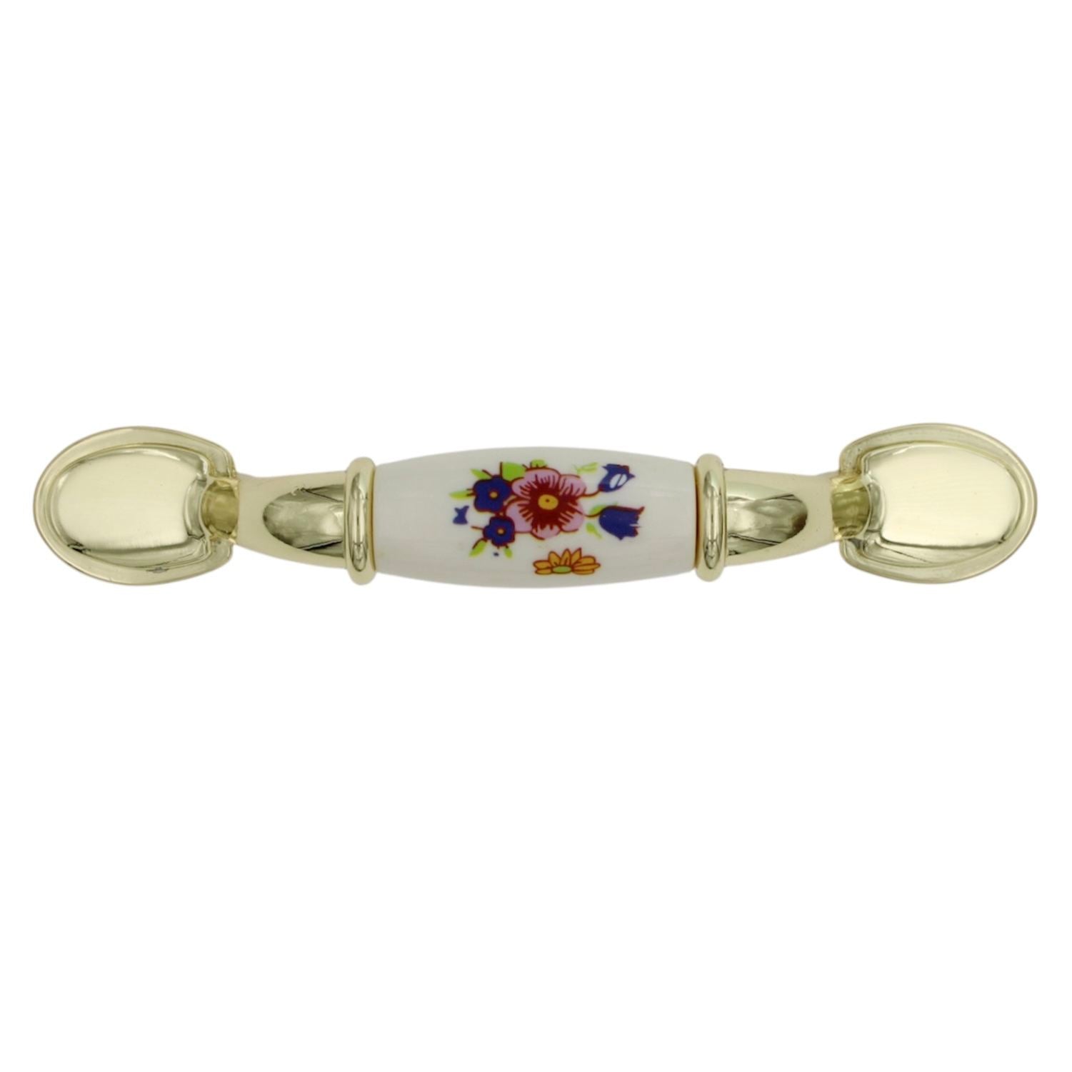 Amerock Allison 245FWP Polished Brass White 3"cc Arch Floral Cabinet Handle Pull
