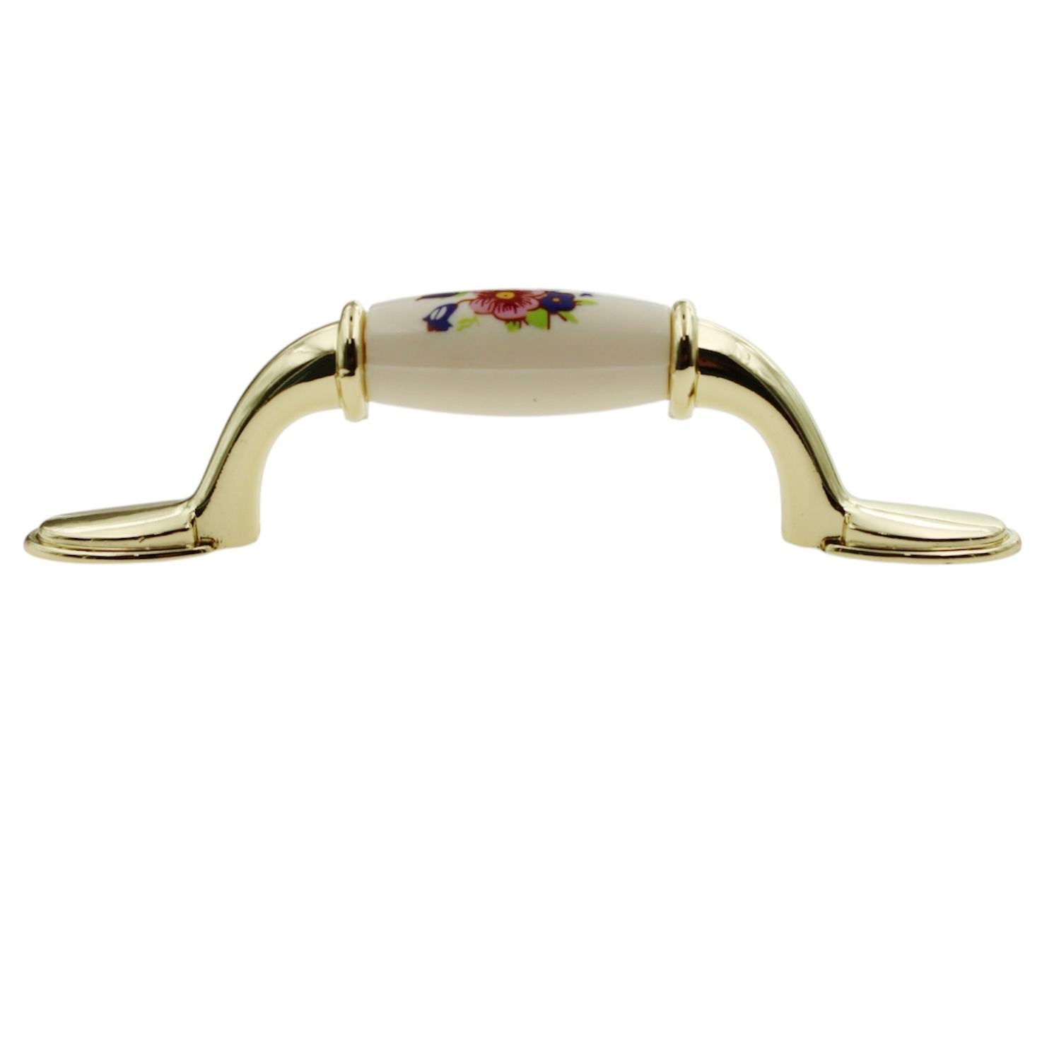 Amerock Allison 245FWP Polished Brass White 3"cc Arch Floral Cabinet Handle Pull
