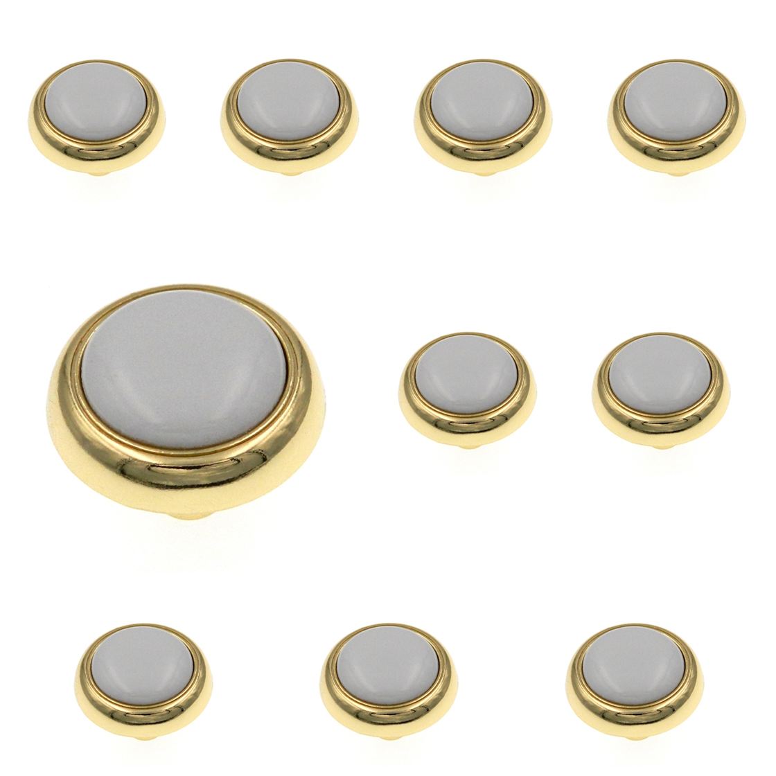 10 Pack Amerock Allison 1 1/4" Polished Brass and White Round Ceramic Center Cabinet Knob 262WPB