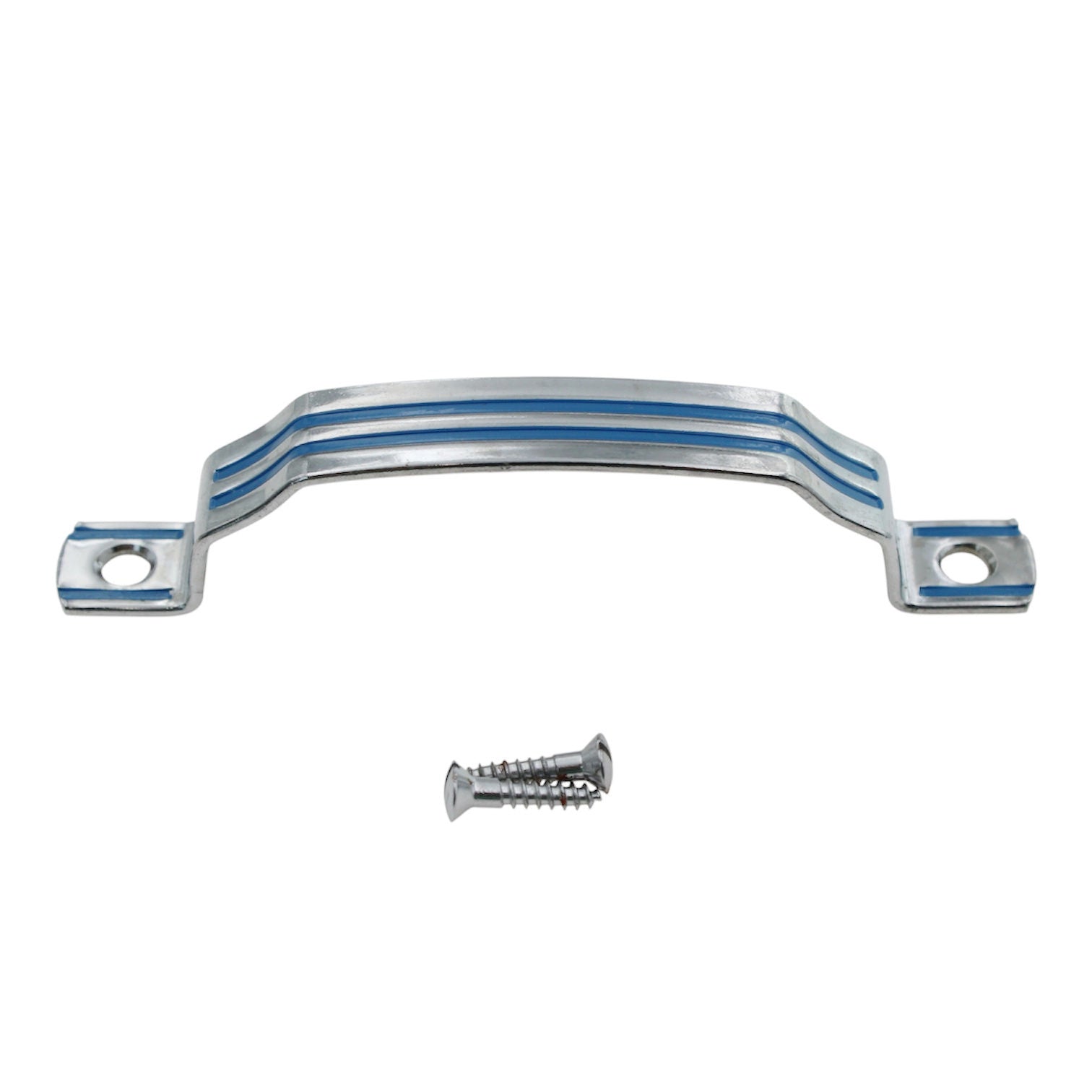 Vintage Chrome Cabinet Pull Blue Lines 4 1/16 Inch Length Surface Mount NB273