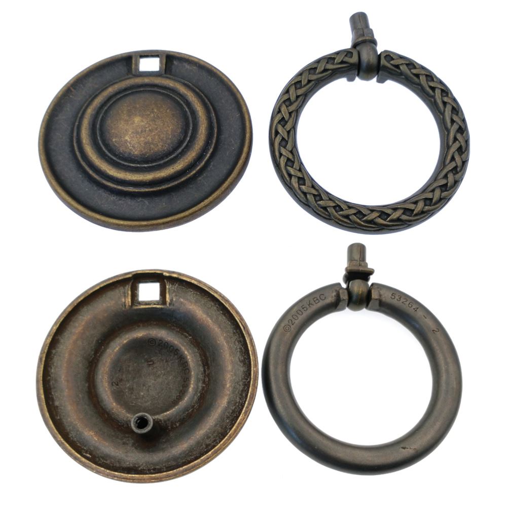 Antique Brass Round Ornate Cabinet 1 3/4cc Ring Pull 53264-9018 KBC H
