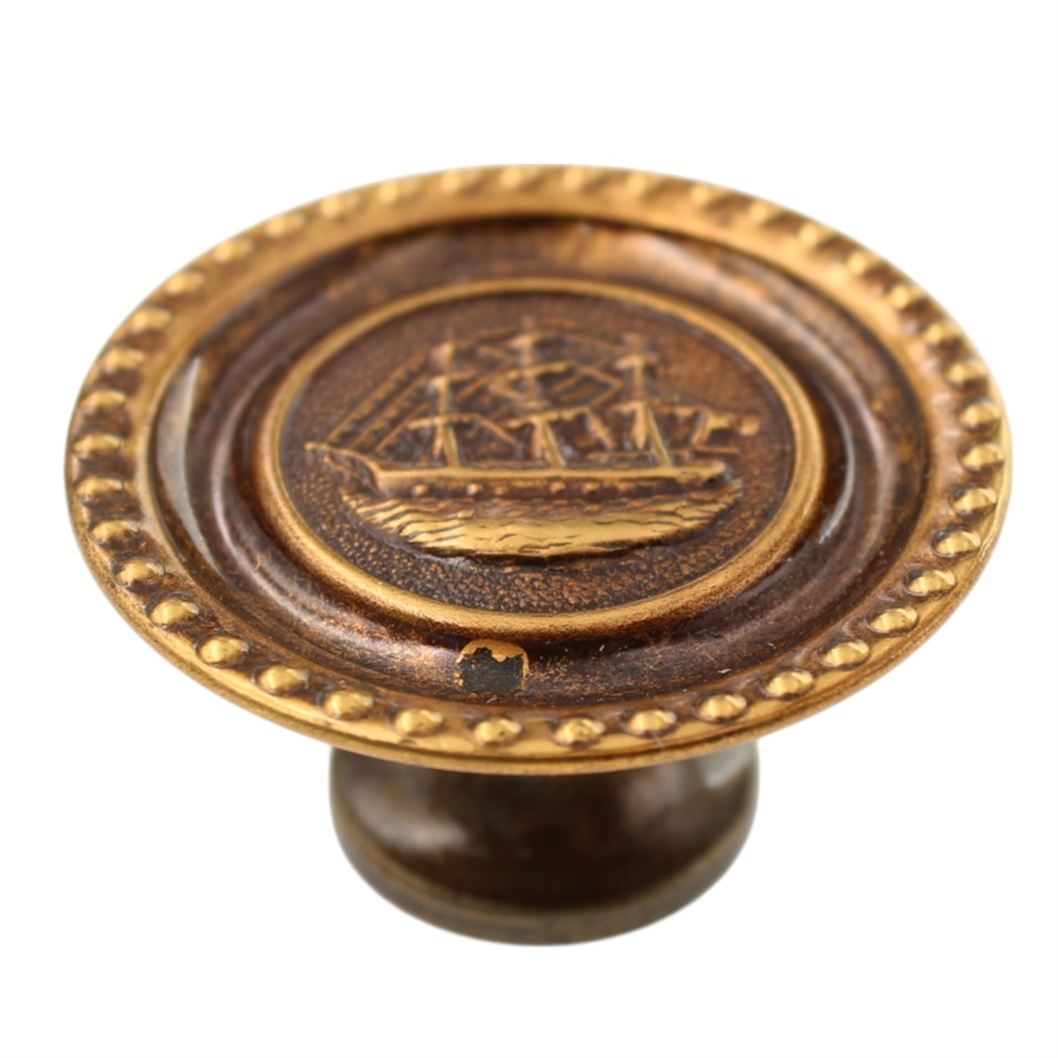 Vintage National Lock Antique English 1 1/2" Boston Tea Party Knob 6321-4A