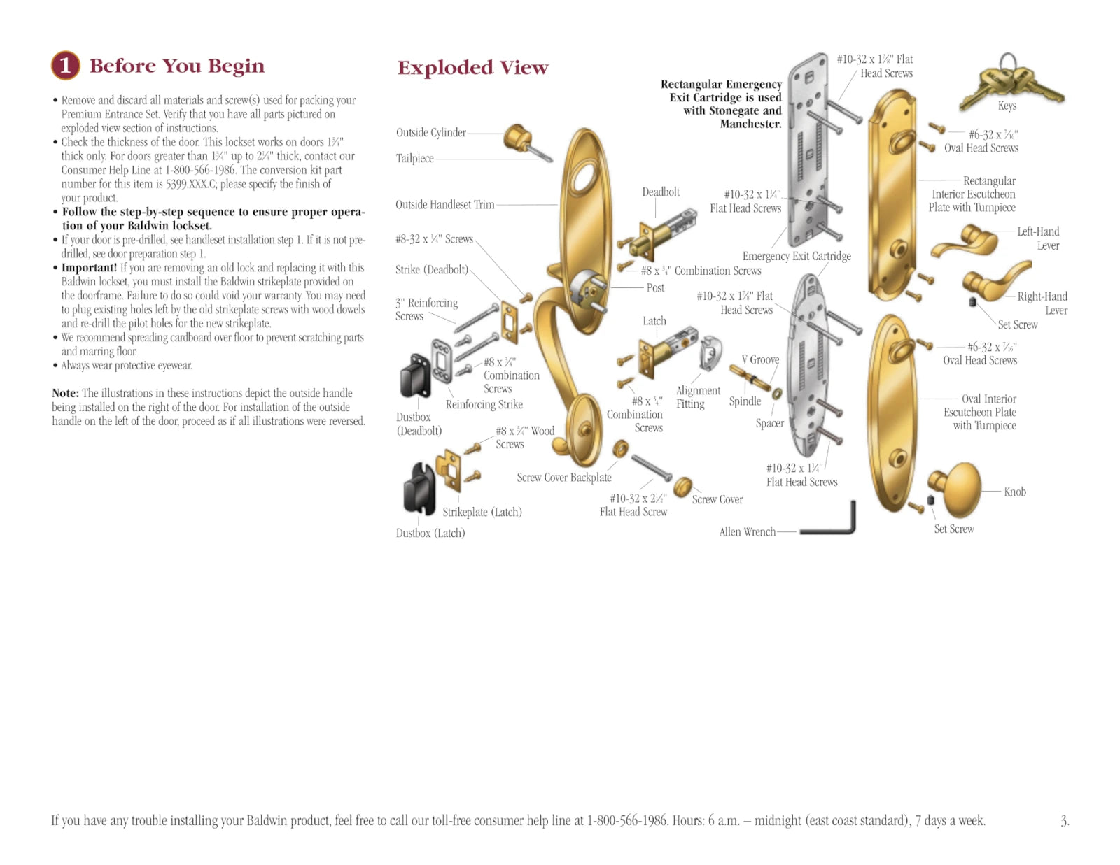 Baldwin Estate Stonegate Keyed Entry Deadbolt Handleset Satin Nickel RH 85355