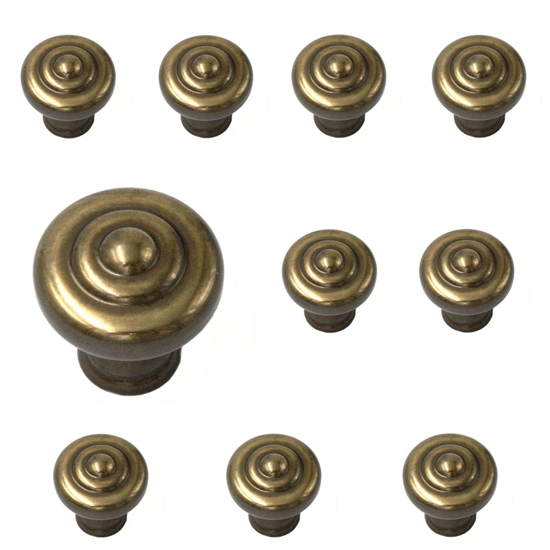 10 Pack Belwith Keeler Sechel 1 1/4" Sherwood Antique Brass Round Solid Brass Cabinet Knob A103