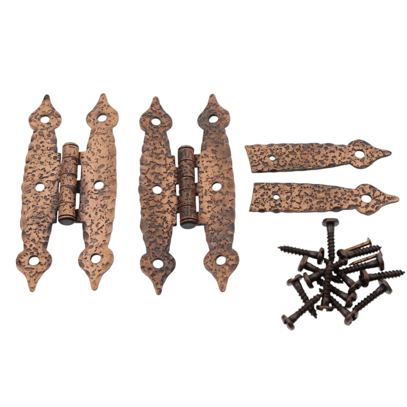 Pair of Amerock Hammered, Spade Tip Antique Copper Flush "HL" Hinges BP1618-AC