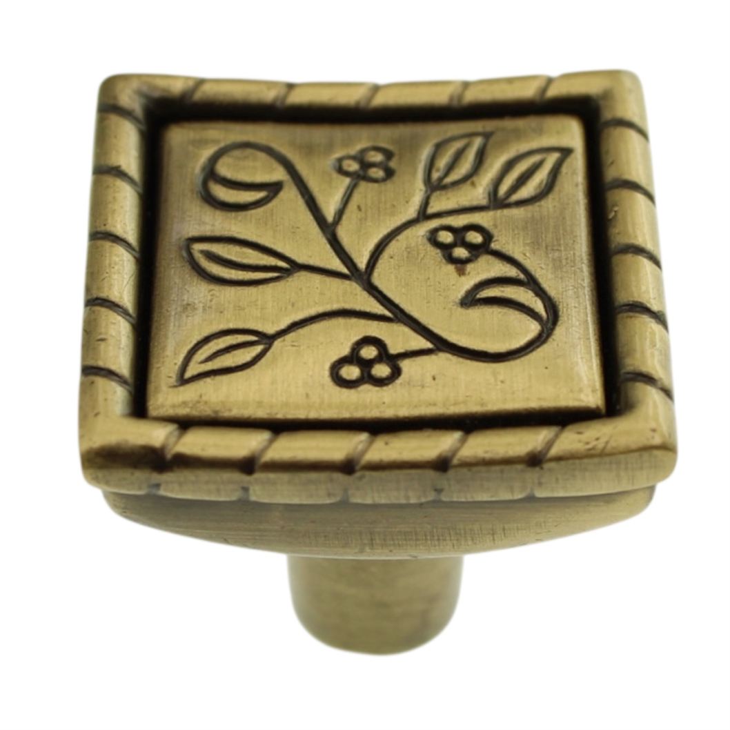 Amerock Vineyard Elegant Brass 1 1/8" Square Vine Cabinet Knob BP4466-EB