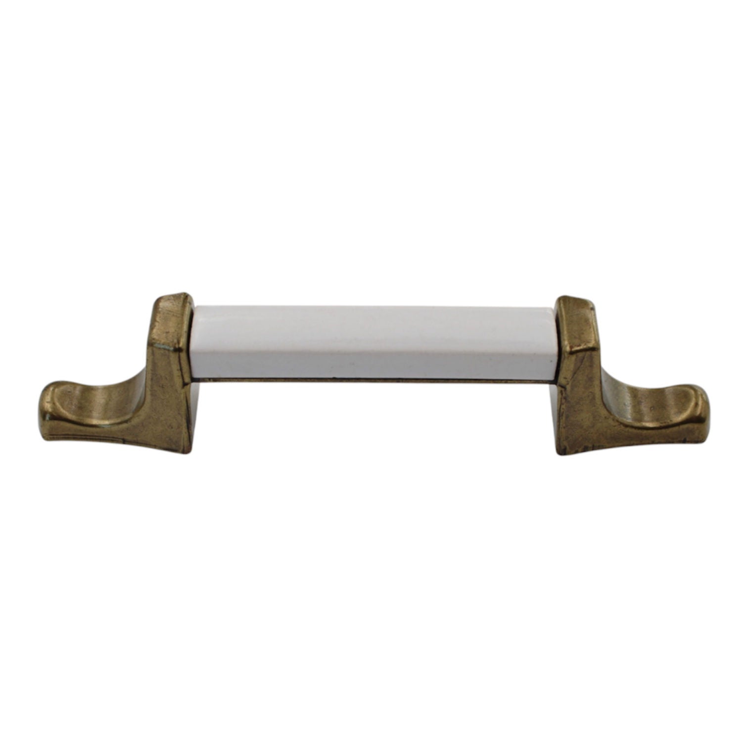 Vintage Amerock Tribute Burnished Brass and White 3"cc Cabinet Handle BP630-30