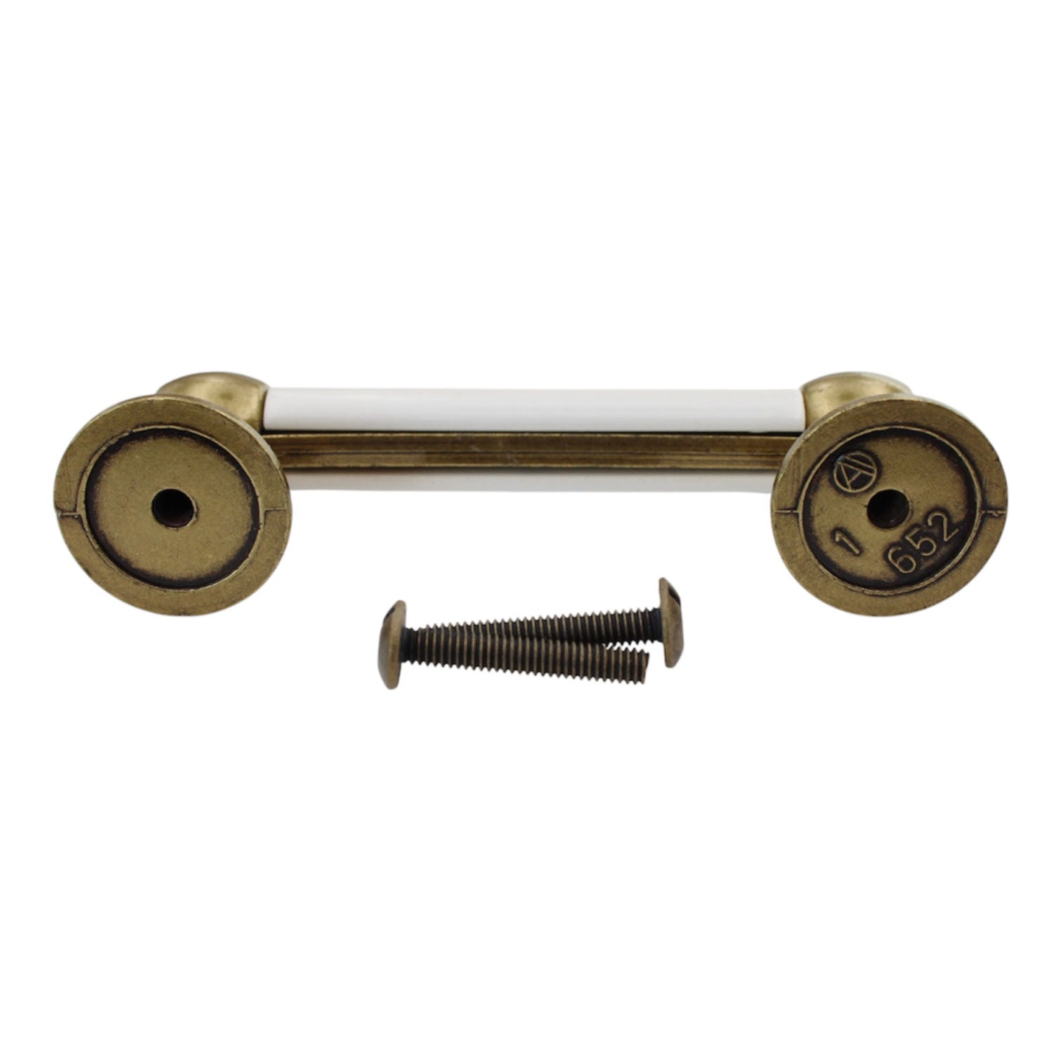 Vintage Amerock Tribute Burnished Brass, White 3" Ctr. Cabinet Bar Pull BP652-30