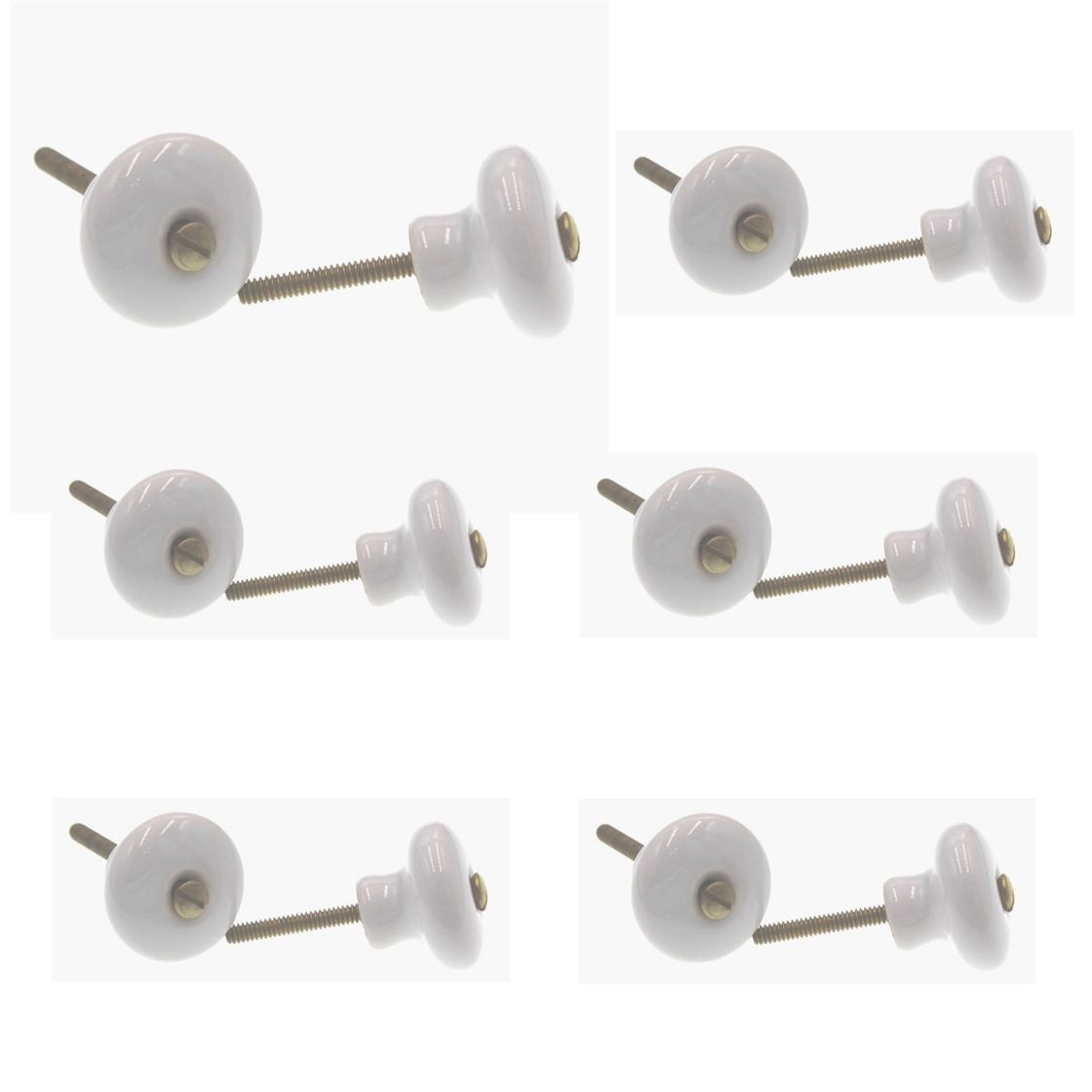 6 Pair of Amerock Hardware BP706-30 White 1" Cabinet Knob Pulls Brass Screws