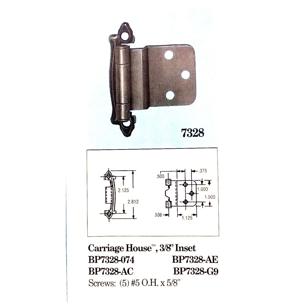 Pair of Amerock Regency White 3/8" Inset Hinges Self-Closing BP7328-RW