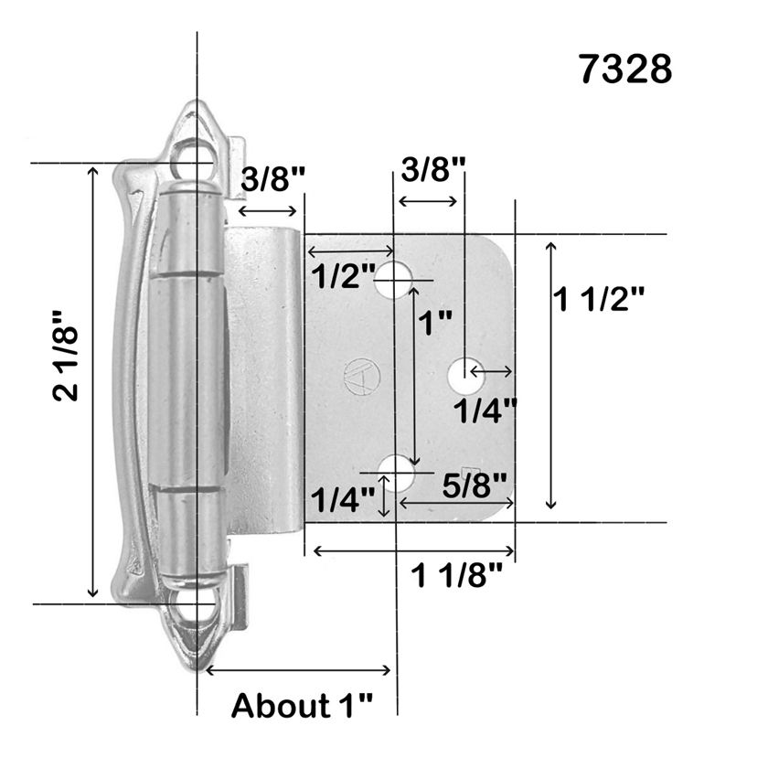 Pair of Amerock Regency White 3/8" Inset Hinges Self-Closing BP7328-RW