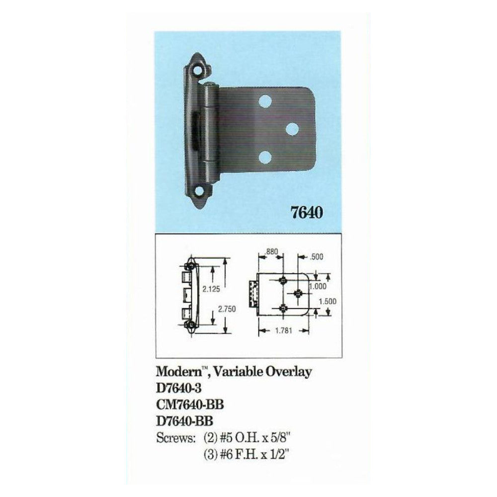 Pair Amerock Brass Face Mount Variable Overlay Hinges Long Door Wing BP7640-3