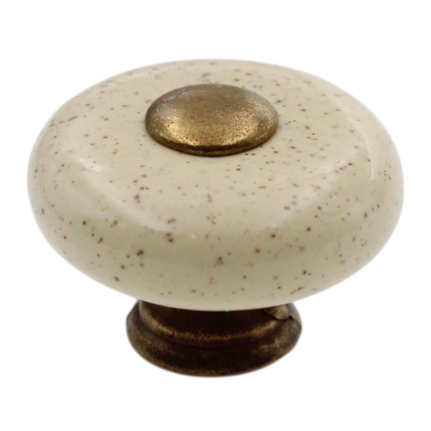 Amerock BP878-OM Oatmeal 1 1/4" Porcelain Cabinet Knob Pull with Brass Stem